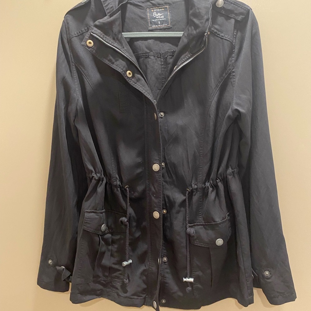 Cotton On Black Utility Jacket with Zippered Front and Collar Design
